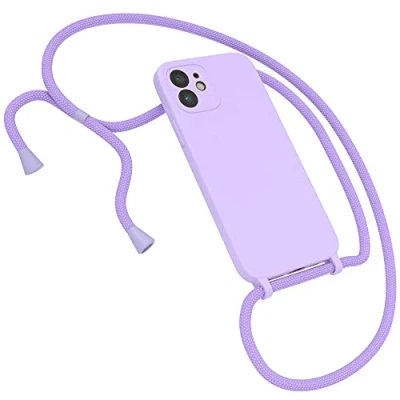 Abbildung von EAZY CASE Premium Silikon Handykette kompatibel mit iPhone 12 Handyhülle Umhängeband, Handykordel Schutzhülle, Silikonhülle, Hülle Band, Kette für Smartphone, Lavendel Lila