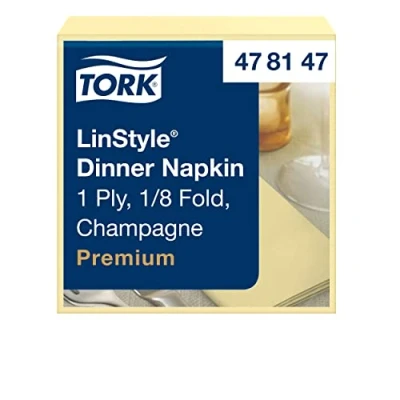 Abbildung von Tork 478147 Linstyle Premium Dinnerservietten Champagner 1/8 Falz / Papierservietten stoffähnlich und saugfähig 1 lagig Qualität 12 x 50 (600) Airlaid Servietten 39 40 cm (B L)