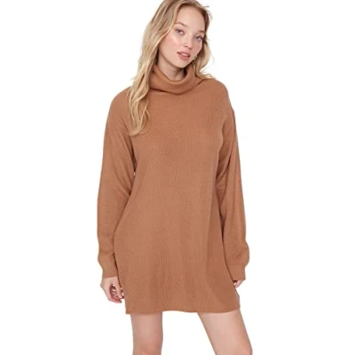 Abbildung von Trendyol Women&#039;s Woman Mini Standard Turtleneck Knitwear Dress, Brown, Small
