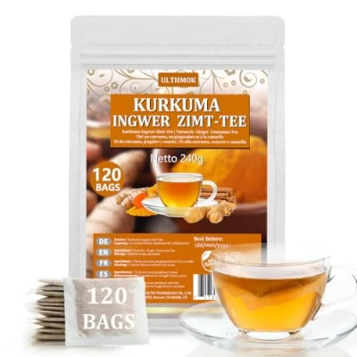 Abbildung von Kurkuma Tee, Ginger, Cinnamon Tea Bags 100% Natural &amp; No Additives Caffeine Free Der perfekte Kräutertee für Ihren Genuss，120 Beutel