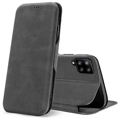 Abbildung von Verco Handyhülle für Samsung A12 / M12, Bookstyle Premium Handy Flip Cover Galaxy Hülle [integr. Magnet] Book Case PU Leder Tasche, Grau