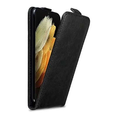 Abbildung von Cadorabo Hülle kompatibel mit Samsung Galaxy S21 Ultra Flip Design aus Premium Kunst Leder Klappbare Stoßfeste Magnetische Cover für Tasche in Schwarz