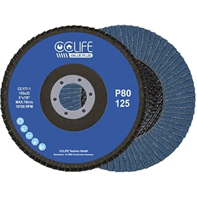 Abbildung von CCLIFE 10 Stück Profi Fächerscheiben 125 mm Korn 60/80 Lamellenscheiben Fächer Schleifscheiben für Edelstahl, Körnung P80