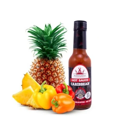 Abbildung von Poppamies Caribbean Hot Fruity Chili Sauce glutenfrei laktosefrei vegan würzig: 5/10 150ml