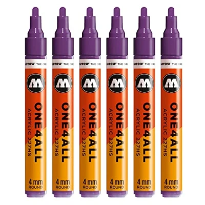 Abbildung von Molotow One4All 227HS Acryl Marker (4,0 mm Strichstärke, hochdeckend und permanent, UV beständig, für fast alle Untergründe) 6 Stück Farbe 042 johannisbeere