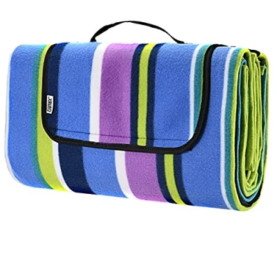 Abbildung von DETEX® Picknickdecke Campingdecke XXL 200x200 cm Wasserdicht Wärmeisoliert Waschbar Fleece Faltbar für 4 6 Personen Garten Stranddecke Streifen