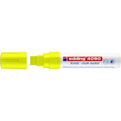 Abbildung von edding 4090 Kreidemarker neon gelb 5 Kreidestifte Keilspitze 4 15 mm breiter Kreidestift für Tafel abwischbar zum Beschriften von Fenster, Glas, Spiegel Tafelstift mit deckenden Farben