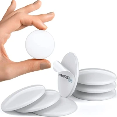 Abbildung von Strongest Home Wand Türgriff Stopper 4cm 7 teiliges Set mit weißem Silikon Türknauf, runde Wandschutzplatte, Wandschutz für Türgriff, selbstklebend