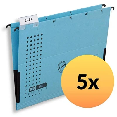 Abbildung von ELBA Hängetasche chic für A4, aus Karton, mit Leinenfröschen, blau, 5er Pack