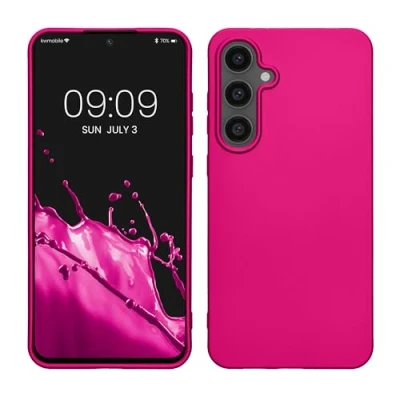 Abbildung von kwmobile Case kompatibel mit Samsung Galaxy S24 FE Hülle Schutzhülle aus Silikon metallisch schimmernd Handyhülle Metallic Pink