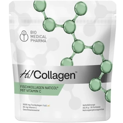 Abbildung von Marine Kollagen Pulver mit Vitamin C Hochdosiert 5000 mg Naticol Hohe Bioverfügbarkeit Neutraler Geschmack Für Haut, Gelenke und Knochen Hi Collagen (30 Portionen)