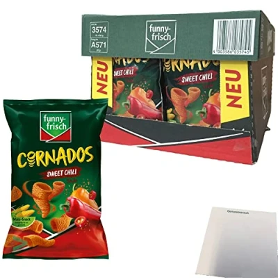 Abbildung von Funny Frisch Cornados Sweet Chili knuspriger Mais Snack 16er Pack (16x80g Tüte) + usy Block