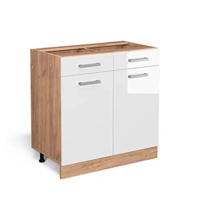Abbildung von Vicco Unterschrank R Line, Weiß Hochglanz/Goldkraft Eiche, 80 cm ohne Arbeitsplatte