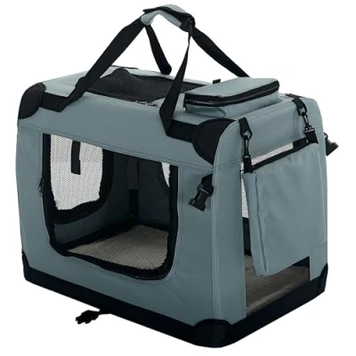 Abbildung von PET VIOLET Hundetransportbox Hundebox Faltbar Auto Transporttasche Hunde Katzen Tragetasche 70x52x50 cm, Grau