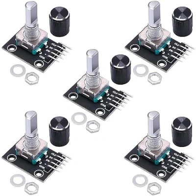 Abbildung von Taiss 5 Stücke Rotary Encoder Modul KY 040 360 Grad Drehgeber Schalter Mit Druckknopf für Automobilelektronik Multimedia Audio