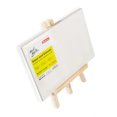 Abbildung von Mont Marte Tischstaffelei mit Leinwand 20x30cm Kompakte Staffelei aus Kiefernholz Holzstaffelei Keilrahmen zum Malen