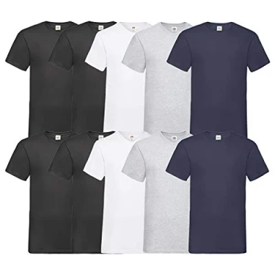 Abbildung von Fruit of the Loom 10 T Shirts V Neck M L XL XXL 3XL 4XL 5XL Ausschnitt Diverse Farben HL Kauf (L, 4Schwarz2Weiß2Grau2Navy)