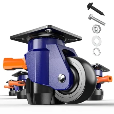 Abbildung von KOSTANZO Premium Nivellierrolle Schwerlastrolle mit Ratschengriff Tragfähigkeit per Rolle 75 kg Gesamthöhe 77 84 mm Industrierollen für Werkbank, Schwer Möbel