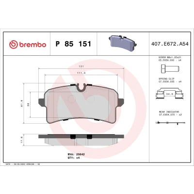 Abbildung von BREMBO P 85 151 Bremsbelagsatz inkl. Verschleißwarnkontakt mit Bremssattelschrauben Zubehör AUDI: A6 C7 Avant, A4 B9 Limousine