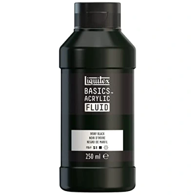 Abbildung von Liquitex 8870431 Basics Fluid Acrylfarbe mit fließender Konsiszenz, schnell trocknend, lichtecht, wasserfest, auf Wasserbasis, 250ml Flasche Elfenbeinschwarz