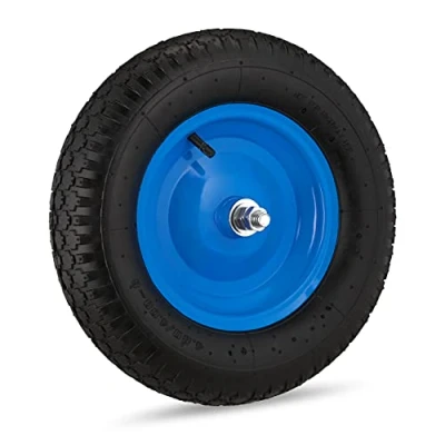 Abbildung von Relaxdays Schubkarrenrad 4.80 4.00 8, luftbereift, Stahlfelge, mit Achse, Ersatzrad Schubkarre, bis 120 kg, schwarz/blau, 39 x 9 cm