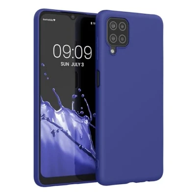 Abbildung von kwmobile Hülle kompatibel mit Samsung Galaxy A12 weiches TPU Silikon Case Cover geeignet für kabelloses Laden Blauviolett