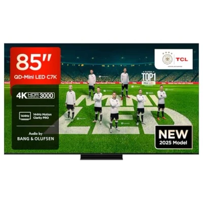 Abbildung von TCL 85C7K 85 Zoll QD Mini LED Fernseher, 4K HDR Premium 3000, Smart Google TV mit 144Hz Motion Clarity Pro (Dolby Vision IQ &amp; Atmos, CrystGlow HVA Panel, Audio von Bang Olufsen, Game Master)