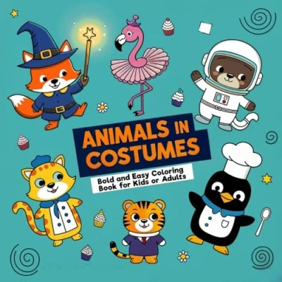 Abbildung von Animals In Costumes: Bold and Easy Coloring Book for Kids or Adults