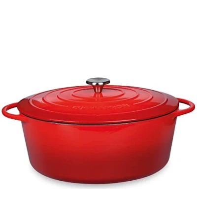 Abbildung von Küchenprofi Gusseisen Bräter mit Deckel, rot/innen schwarz, 40 cm, Schmortopf, Auflaufform, Dutch Oven, Brotbacktopf, emailliert, für alle Herdarten(inkl. Induktion), zum Schmoren, Backen, Braten