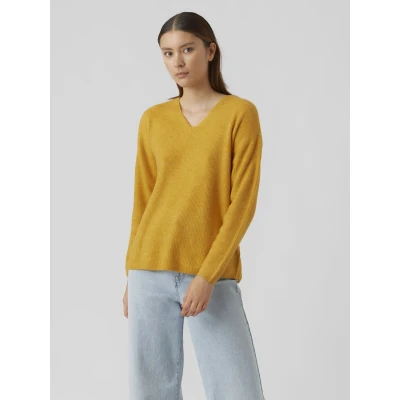 Abbildung von Vero Moda Vmcrewlefile LS Vneck NOOS Strickpullover, Damen, Größe: Large, Golden yellow