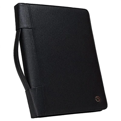Abbildung von Case it Executive Padfolio mit Reißverschluss, herausnehmbarem 3 Ringbuch und Schreibblock in Briefgröße, genarbtes Kunstleder, Schwarz (PAD 40)