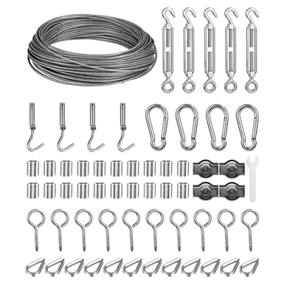 Abbildung von 2mm Stahlseil Kit, 30m Drahtseil Edelstahl Spanndraht, Ummantelt Rankhilfe mit ösen Drahtseilklemme, für Kletterpflanzen, String Light Suspension, Wäscheleine