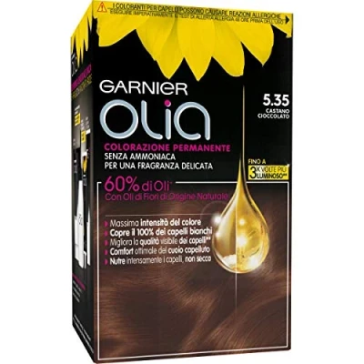 Abbildung von Permanente Coloration und Abfärbung von Garnier Olia 5.35 braune Schokolade