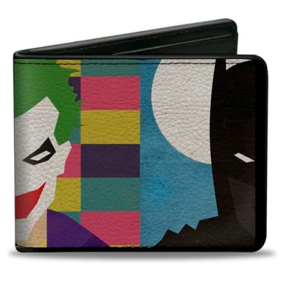 Abbildung von Buckle Down Herren Pu Bifold Joker/Batman Face Juxtaposition Mehrfarbig/Blau/Weiß, Mehrfarbig, 4,0 x 3,5 US