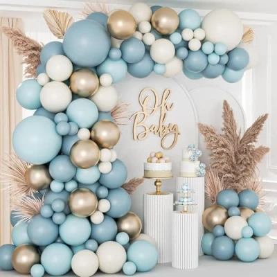 Abbildung von Luftballon Girlande Blau, 105 Stück Luftballons Geburtstag Blaue mit Blau Sand Weiss, Ballon Hellblau für Deko Junge, Taufe, Babyparty, Hochzeit, Party