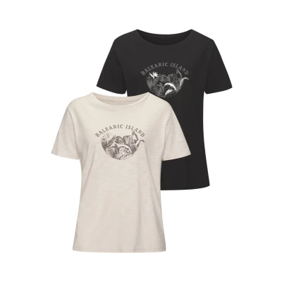 Abbildung von Vivance Tshirt basic beige, schwarz, Damen, Größe: 32/34, Beige/schwarz