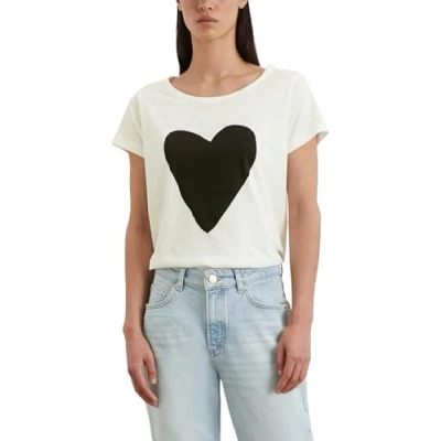 Abbildung von Marc O&#039;Polo Damen T Shirt mit ovalem Ausschnitt Regular Fit, Cremefarben (White Cotton), XL