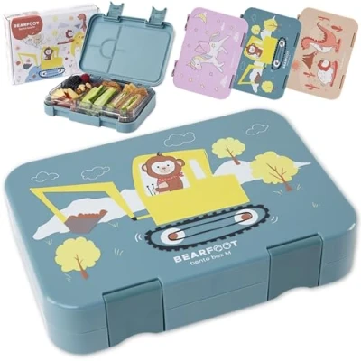 Abbildung von BEARFOOT Lunchbox Brotdose Kinder mit Fächern, Lunchbox, Bento box Affe blau, handgezeichnete Designs, modular