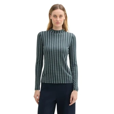 Abbildung von TOM Tailor MIT LENZING ECOVERO Langarmshirt, Damen, Größe: XL, Contemporary navy check