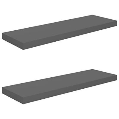 Abbildung von vidaXL 2X Wandregal Schwebend Hängeregal Wandboard Bücherregal Regalbrett Schweberegal CD DVD Regal Dekoregal Hochglanz Grau 80x23,5x3,8cm MDF