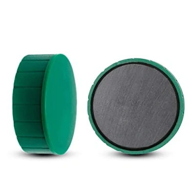 Abbildung von MAUL Magnet MAULsolid, SB Verpackung bruchsichere und kleine Magnete für einen vielseitigen Einsatz rund mit modernem Design Ø 38 x 15,5 mm 2er Pack grün