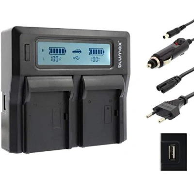 Abbildung von Blumax Doppelladegerät ersetzt Panasonic DMW BLC12 E Dual Charger für 2 Akkus gleichzeitig Laden kompatibel mit Lumix DMC GX8 G70 G81 G85 G7 G6 G5 FZ2000 FZ2500 FZ1000 FZ200 FZ300