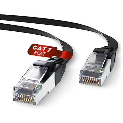 Abbildung von Mr. Tronic 10m Flaches Ethernet Netzwerkkabel Cat 7, LAN mit RJ45 Anschlüssen Für Schnelle &amp; Zuverlässige Internet, Flach Patchkabel 7 10 Gbps SFTP (10 Meter, Schwarz)