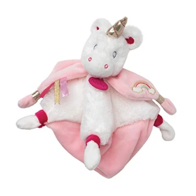 Abbildung von BABY NAT&#039; Kuscheltier Einhorn weich Sternenstaub Rosa und Weiß Stickerei in Regenbogenfarben Geschenkidee zur Geburt Schmusetuch leicht zu greifen sehr zum Kuscheln BN0322