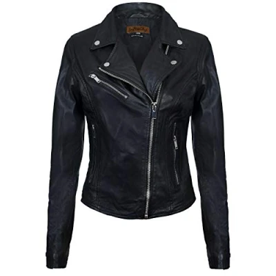 Abbildung von Infinity Leather Damen Schwarz Lederjacke Klassische Bikerjacke Aus Echtem Leder S