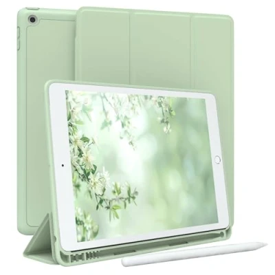 Abbildung von EAZY Case Schutzhülle mit Stifthalter für iPad 10,2&quot; 2019/2020 /2021 10.2 Zoll Hülle Stifthalterung Tablet Cover Touchpen Smartcase aufstellbar Klappcase Auto Sleep Wake Up Etui Hellgrün