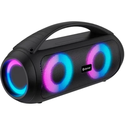 Abbildung von Denver Musik Box Bluetooth Lautsprecher Musikbox mit Lichteffekten, USB &amp; MicroSD, AUX, FM Radio, Wasserdicht IPX4, Tragbar Akku, 2x100W Max Stereo Sound