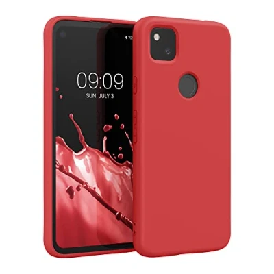 Abbildung von kwmobile Hülle kompatibel mit Google Pixel 4a gummierte TPU Silikon Handyhülle Schutzhülle für kabelloses Laden Case in Klassisch Rot
