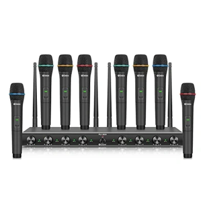 Abbildung von D Debra Audio AU800 Pro UHF 8 Kanal Kabelloses Handmikrofonsystem mit schnurlosen Handmikrofonen, Metall Empfänger, ideal für Karaoke Kirchenparty (8 Handheld)