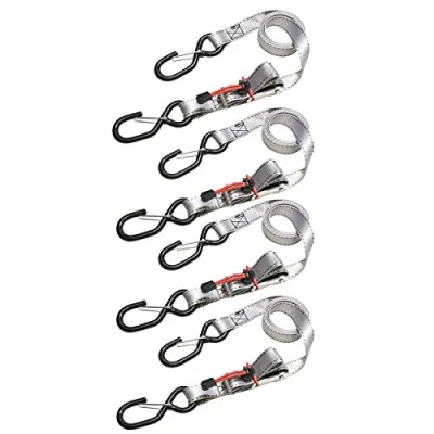 Abbildung von Master Lock 3062EURDAT Spanngurt mit S Haken und Ratsche, Grau, 1,80 m x 25 mm Gurt, 4 er Set